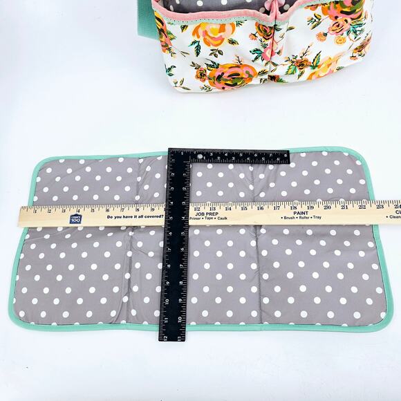 Matilda Jane Over The Moon Messenger Floral Diaper Bag & Pad Gray Teal - Picture 12 of 16